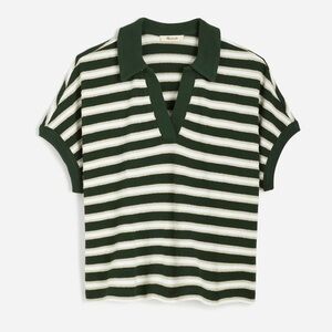 Relaxed V-Neck Polo Shirt in Stripe